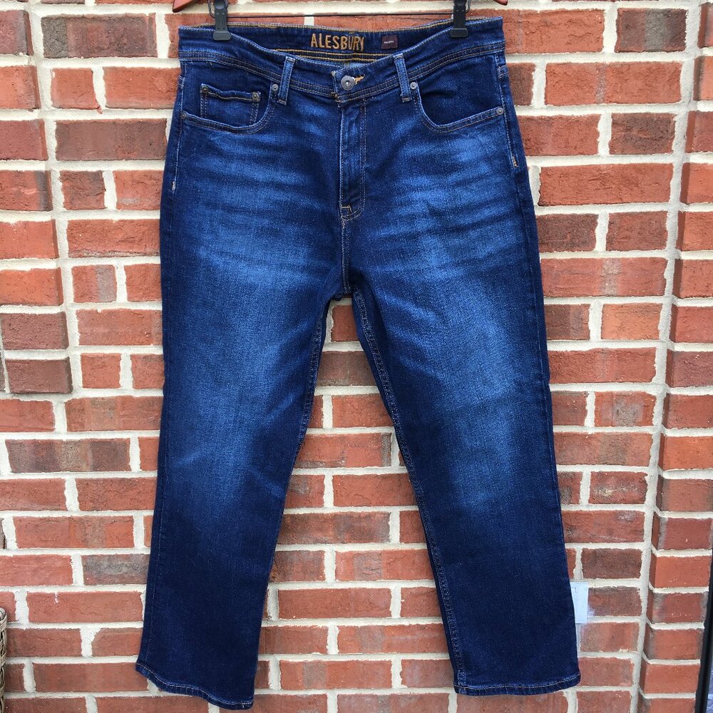 Alesbury Jeans Mens Size 36 Juniper Relaxed Fit Straight Leg Whiskering